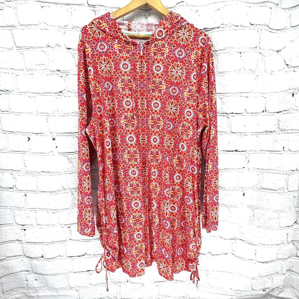 Coolibar Wailea Swim Cover Up Women's XXL UPF 50 Zip Pockets Full Zip Hood